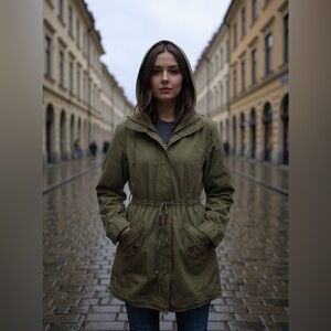 Women's Olive Utility Jacket with Hood